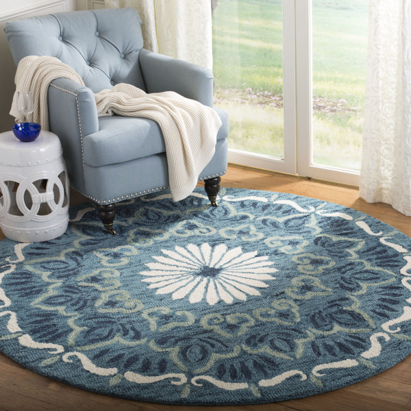 Round Chair Pads, Colorful Carpet, Blue Round Hooked Rug for