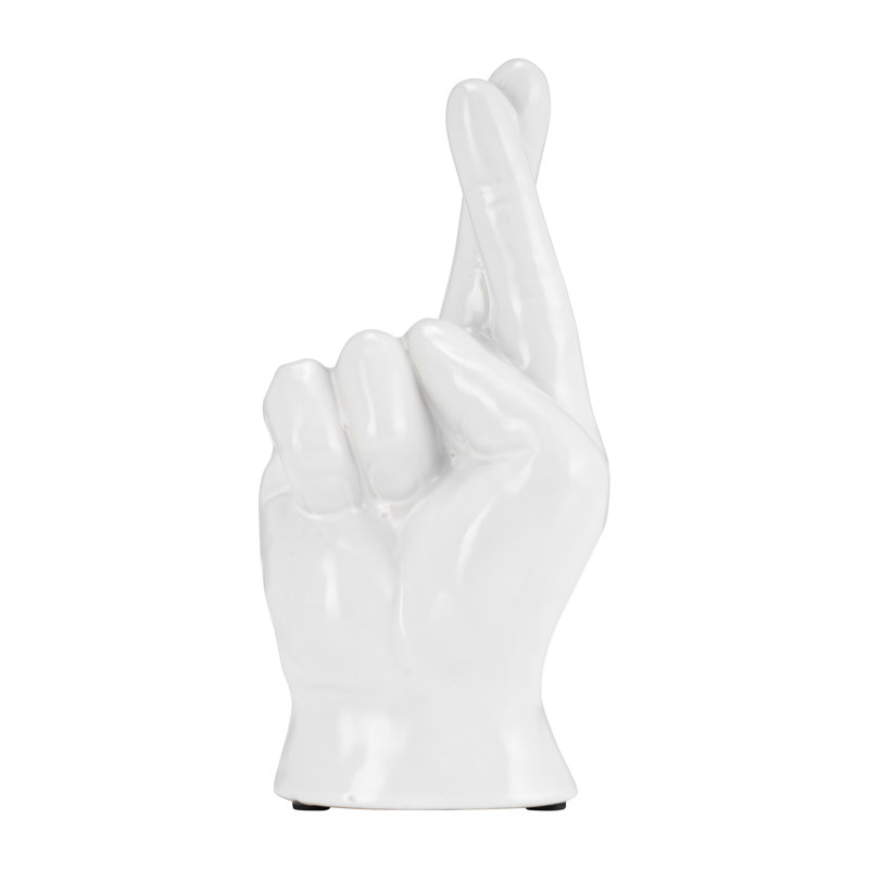 Decorative Stoneware Ceramic Hand Sculpture with Shaka Gesture Silhouette Contemporary Abstract Accent Art Figurine Modern Handcrafted Display Object