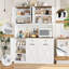 70.9" Kitchen Pantry Cabinet With Microwave Shelf & Push-Pull Trash Can Cabinet, Dog Proof Trash Can Cabinet-944438814