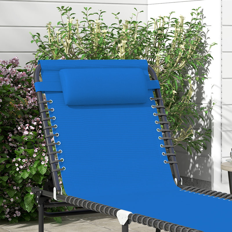 Chaise longue pliable, dossier inclinable à 4 positions, conception portable à trois volets et filet respirant pour la piscine, le camping et la randonnée - bleu marine