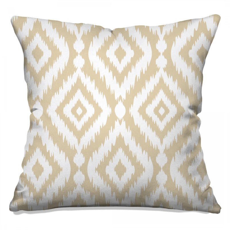Beige White Ikat Double Sided Throw Pillows, 14 x 14 inches