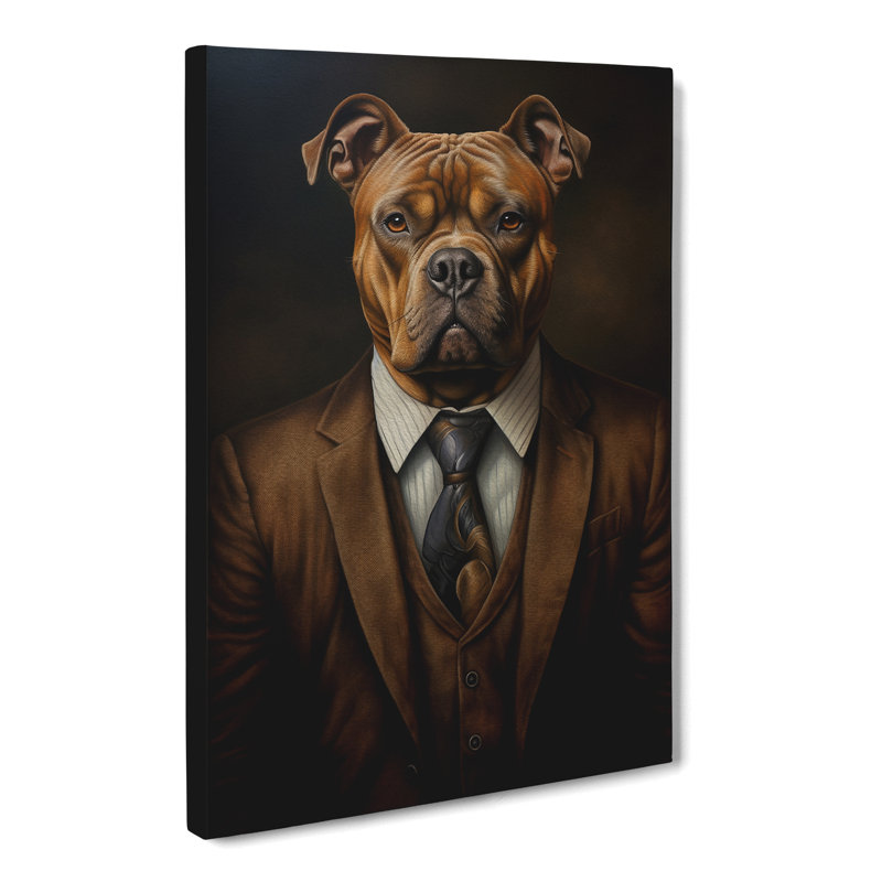 Staffordshire Bull Terrier In A Suit No.3 - Print, 50cm H x 35cm W x 3cm D