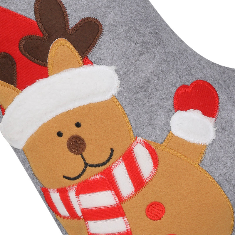 Gray and White Non-Woven Christmas Stockings with Embroidery, 15'' Set of 6