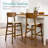  2-Piece Farmhouse Counter Height Bar Stool Set W/ Cushioned Seat, Wooden Backrest - Walnut/Cream