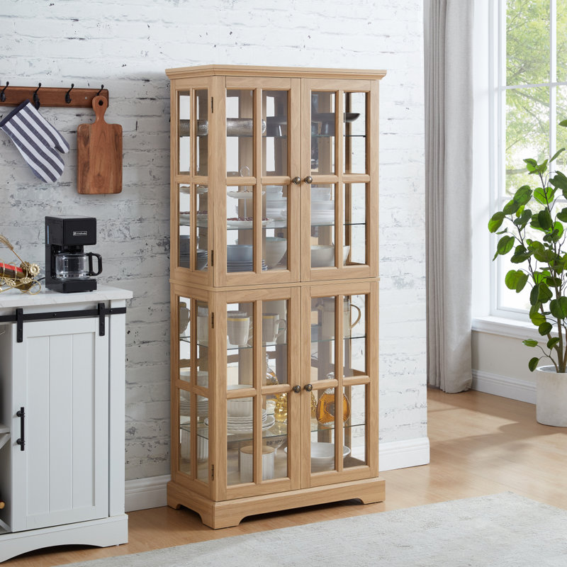 Vitrine Curio, vitrine antique avec portes en verre, tablettes réglables pour objets de collection., Oak