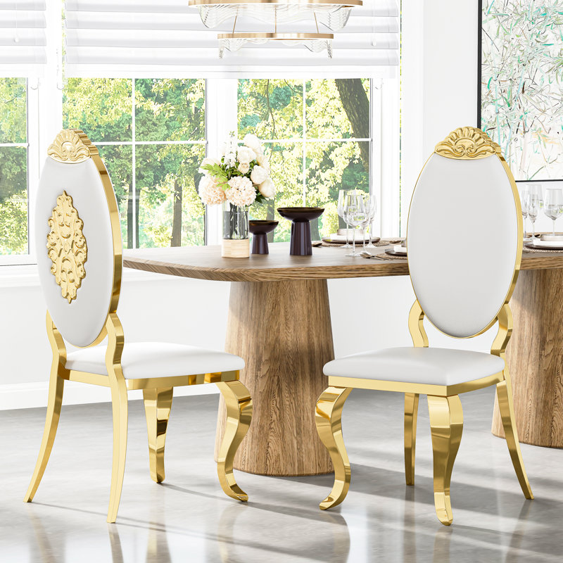 Khandis 20'' H Cotton Upholstered Side Chair, Gold, White