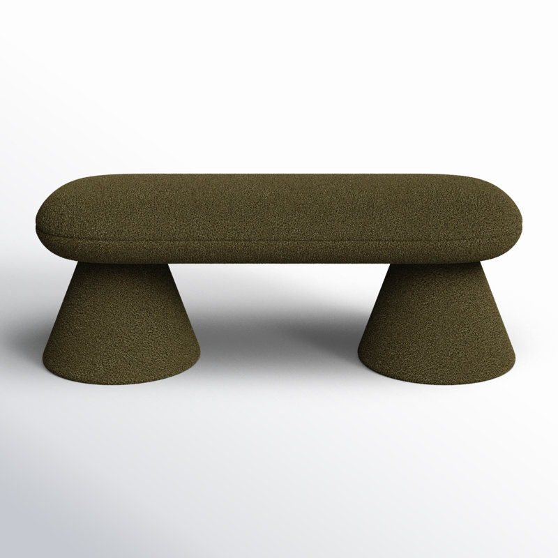 Brimfield Faux Shearling Teddy Upholstered Bench, Green Faux Shearling Teddy Fabric