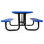 Table de pique-nique rectangulaire en acier de 6 pi pour l'extérieur, bleu, avec mât de parasol-1784648014