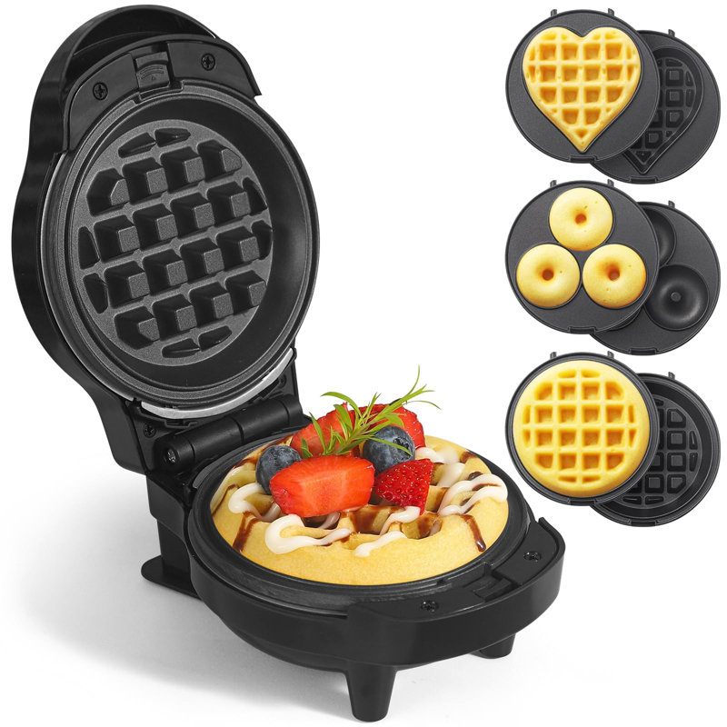 3-in-1 Mini Waffle Maker with 6 Removable Plates