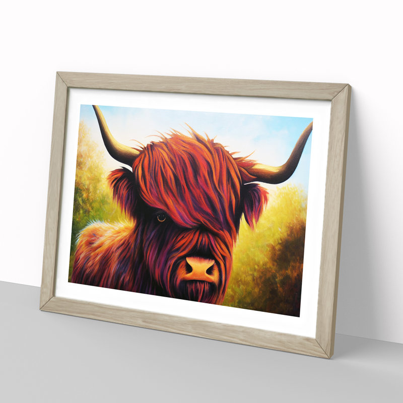 A Highland Cow - Single Picture Frame Print, 46cm H x 64cm W x 2cm D, Oak