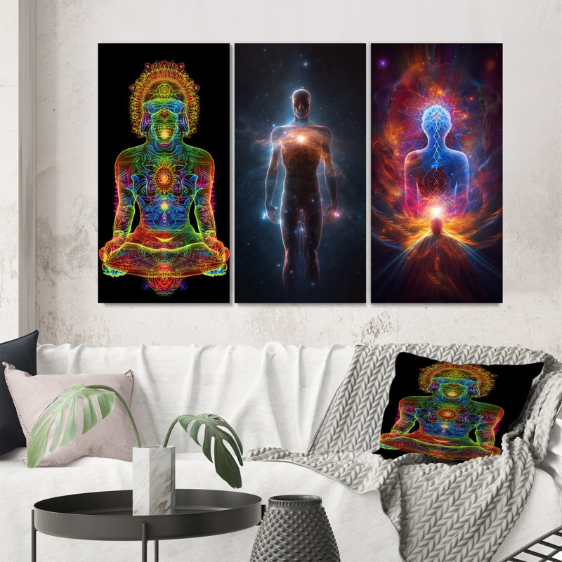 «Iridiscent Rainbow Awakening», 3 pièces sur toile, H 20 po x l 36 po, Toile tendue