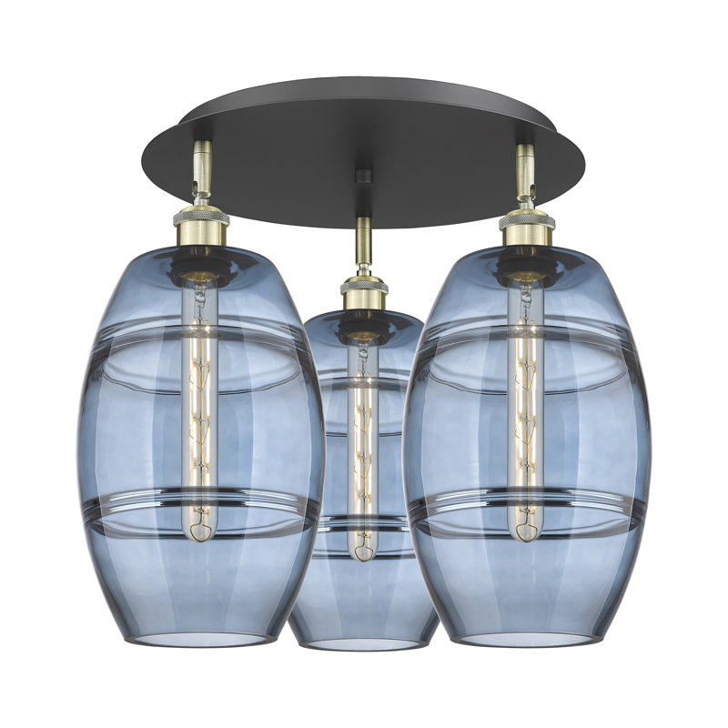 Plafonnier encastré Dundrod, Laiton antique noir, H 10,88 po x l 19,75 po x P 19,75 po, Bleu princesse