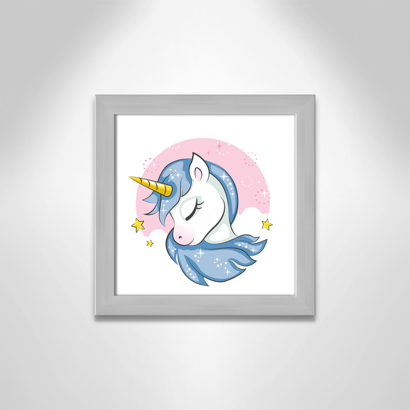 Impression sur papier Sparkly Unicorn, H 12 po x l 12 po x P 0,6 po, Encadré plat argent