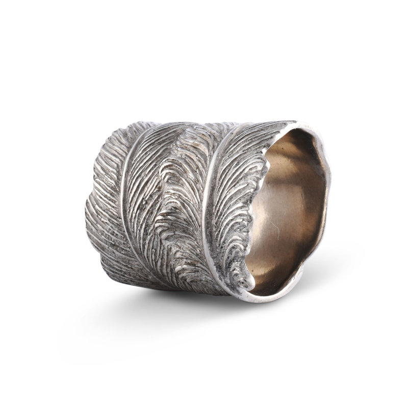 Exquisite Pewter Feather Design Napkin Ring