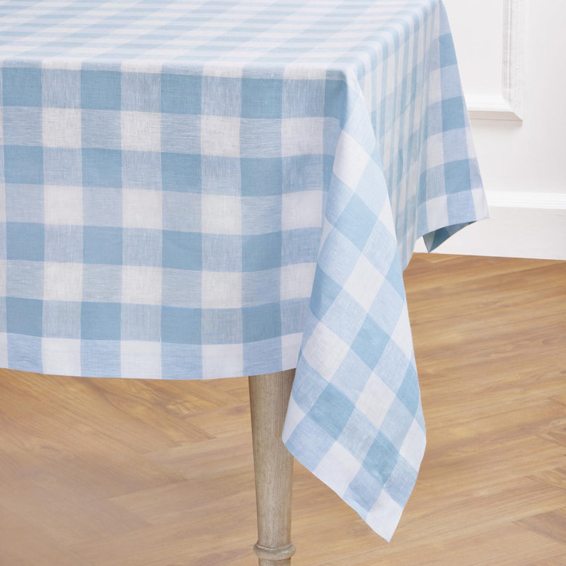 Diana - 100% Pure Linen Tablecloth, 144" L x 60" W, Dusty Chambray Blue, Solid Color