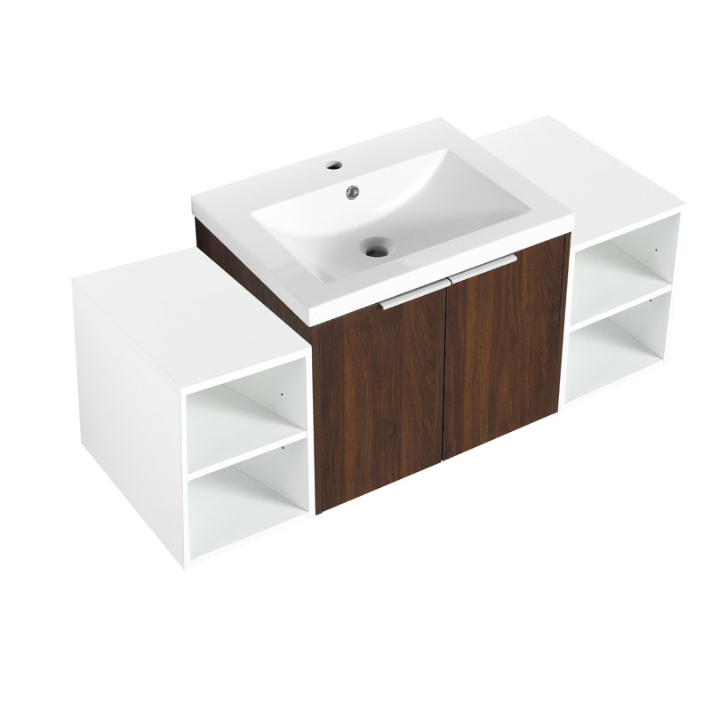 Meuble-lavabo à fermeture en douceur 48 po avec lavabo, deux petites tablettes de rangement, armoire combinée de 24 po et 12 po