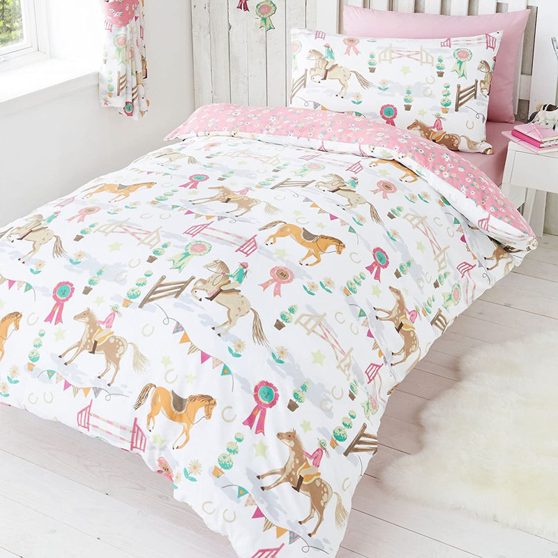 Niall White/Pink 56 TC Reversible Duvet Cover Set, 135 x 200cm Duvet Cover + 1 Standard Pillowcase