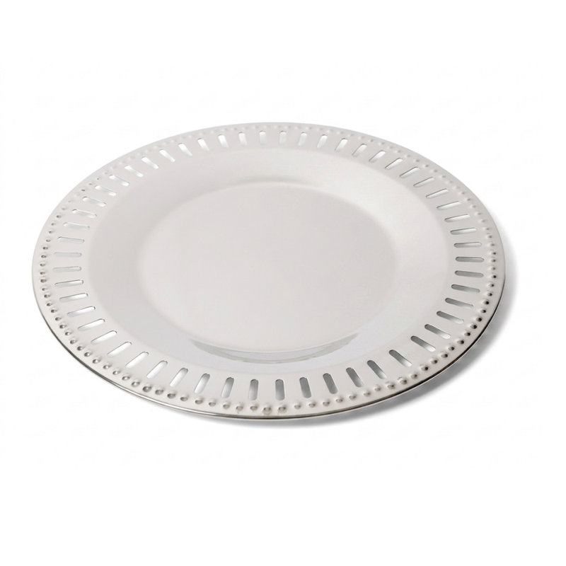 Assiette de présentation de luxe en acier inoxydable - Design à rebords découpés - 13,5 po de diamètre - Vaisselle élégante