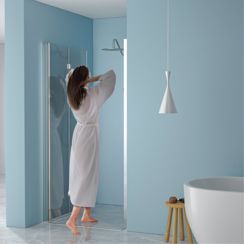 34"W X 72"H Fold Frameless Shower Door With Tempered Glass, 1/4 Inch (6 Mm), Chrome, Chrome