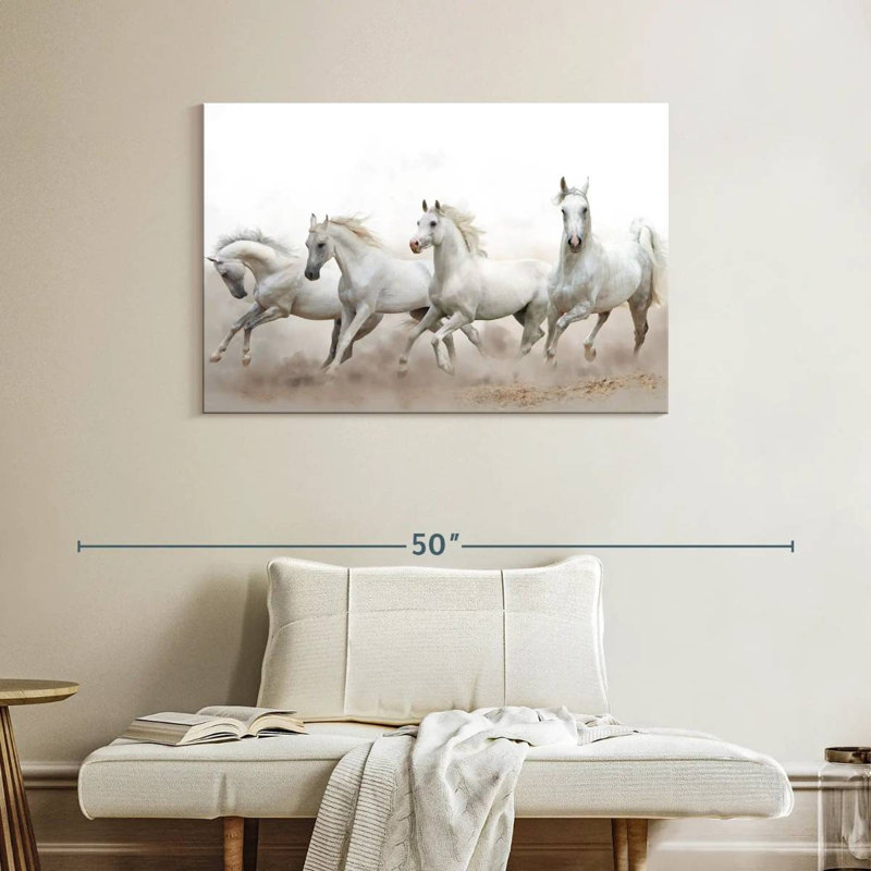 Brampt, chevaux arabes blancs, H 26 po x l 39 po