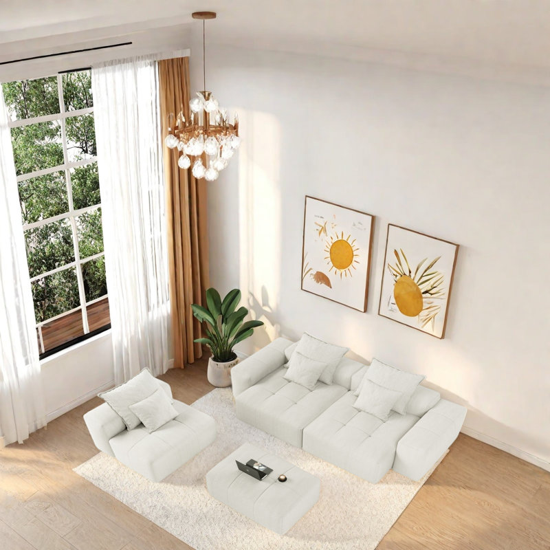 Canapé modulaire surdimensionné en chenille Boneless, Chenille beige
