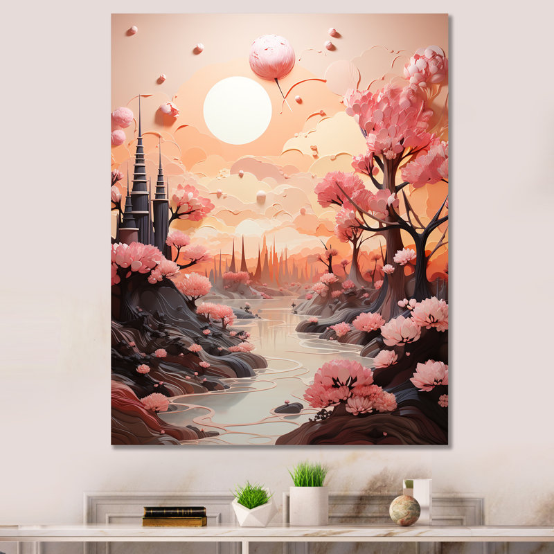 «Skyline Puffy Peach Castle» sur toile, Toile tendue, H 32 po x l 16 po x P 1 po