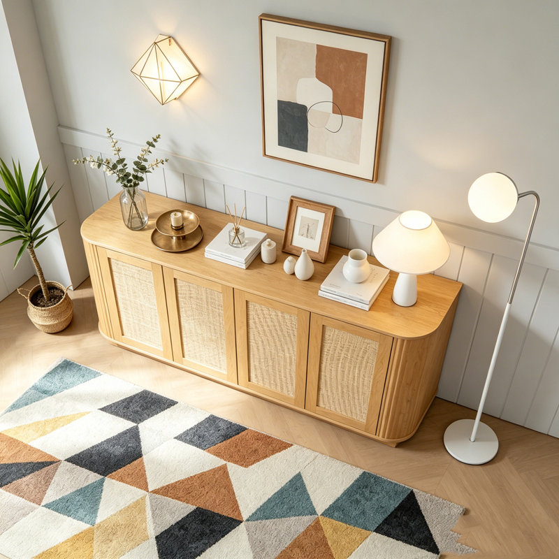 64-inch wave shaped storage cabinet, rounded corner sideboard