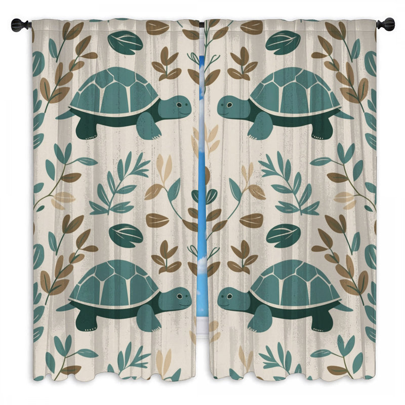 Rideaux de fenêtre à motif de tortue et de feuillage, 20 po x 80 po - 2 panneaux, Obscurcissement de chambre
