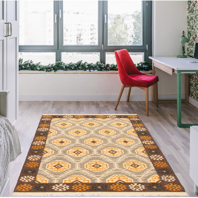 Tapis gris en laine tissé à plat à la main Fairford Southwestern