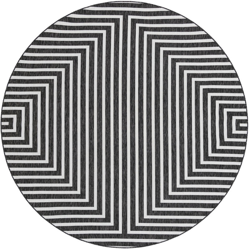Tapis contemporain noir et blanc Odawa, Rond 10pi