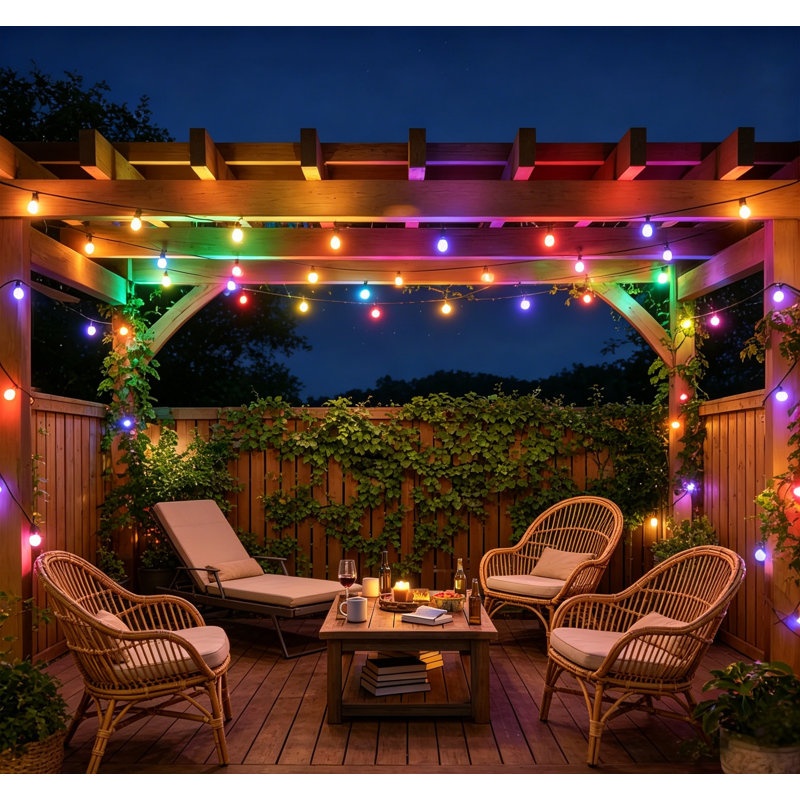Outdoor String Lights 150 FT RGB IC Dimmable Shatterproof LED Bulbs