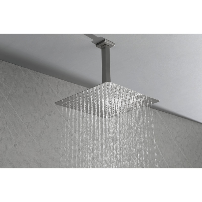 12" Rain Shower Head Wall Mount, Brushed Nickel Style, Brass, 59In D, 12In W, 60In H, 10.02Lb Finish, Weight