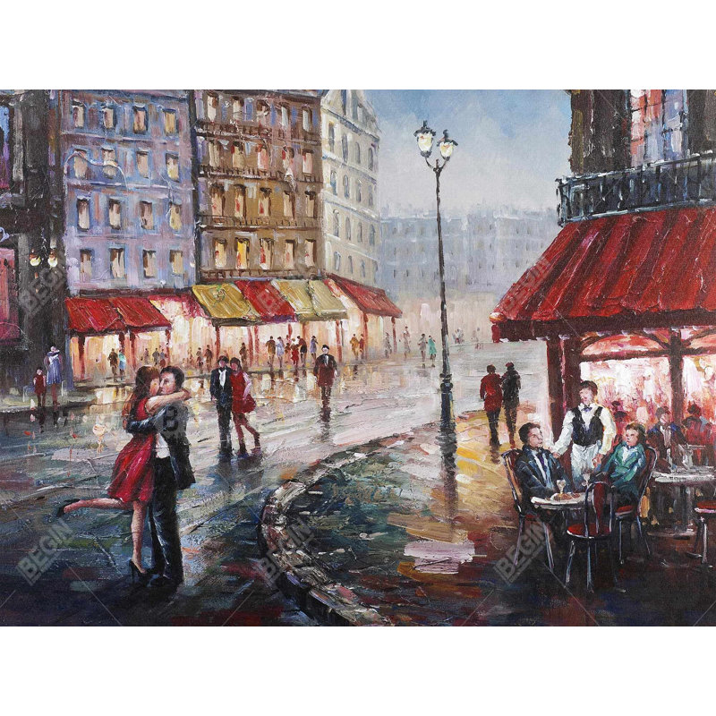 Couple s'embrassant dans la rue - Décor de bureau romantique sur toile, H 48 po x l 36 po