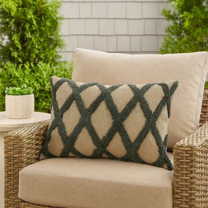 Evangeline Rectangular Pillow Cover & Insert, Natural/Ivory Geometric, 16" x 36"
