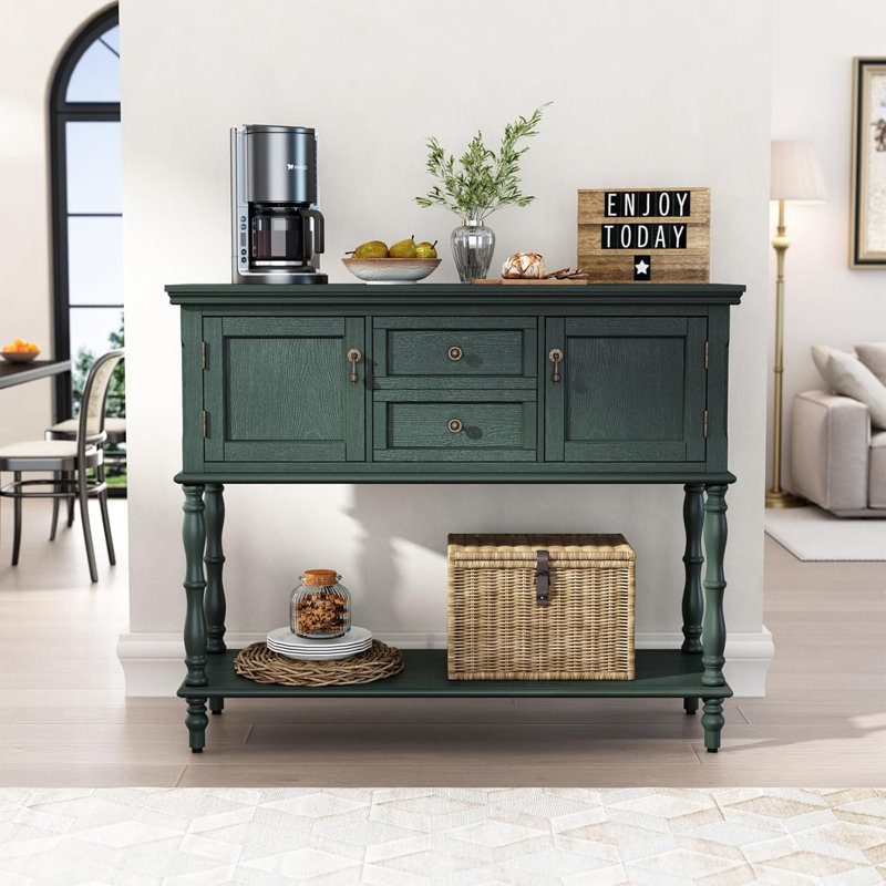 Green Narrow Long Sofa Table, Hallway Shoe rack with 2 Drawers