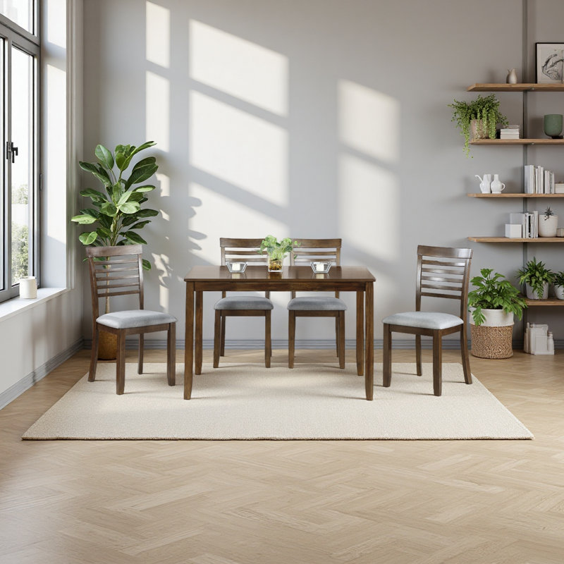 Ensemble de salle à manger moderne 5 pièces, table de salle à manger rectangulaire en bois avec 4 chaises rembourrées pour la cuisine