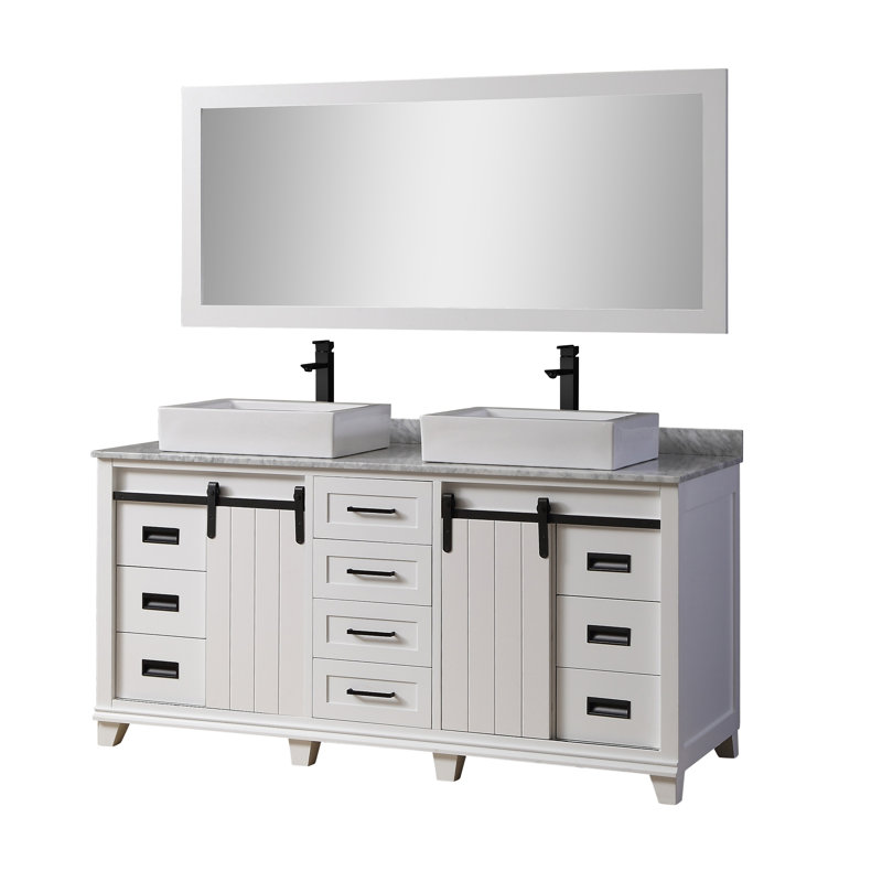 Brendella 72 " W Freestanding Standard Free Standing Single Double Vanity Bathroom Vanity With Marble Top with Mirror