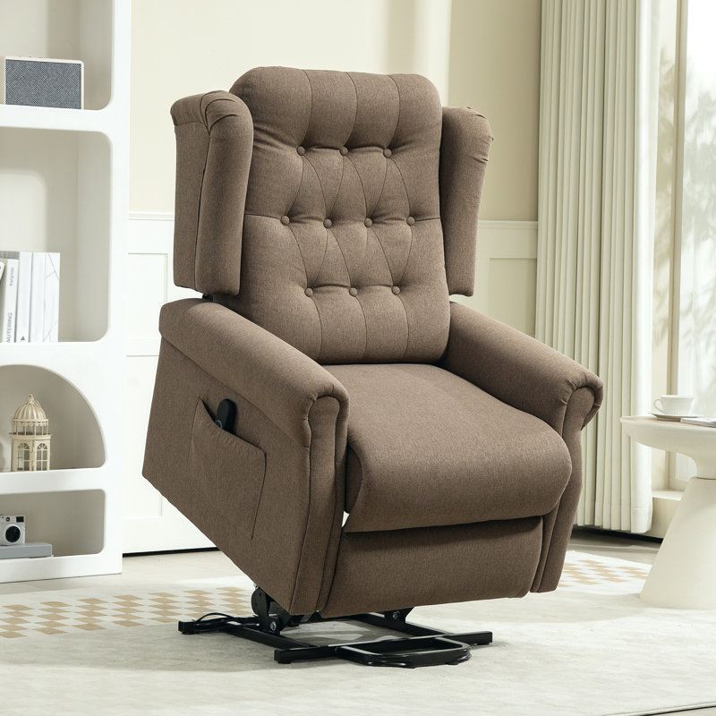 Bamir 94cm Wide Lift Assist Wing Chair Recliner, Dark Brown