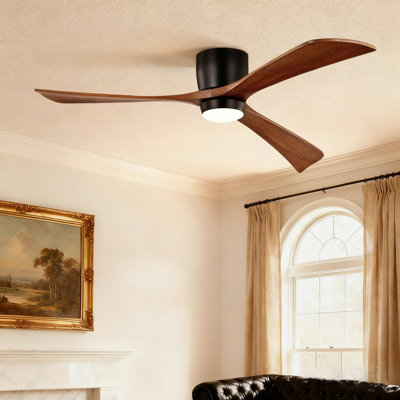 52 In. 3-blade Smart Indoor Flush Mount Ceiling Fan With Remote Control, Noiseless Reversible Dc Motor, Dimmable Led Light