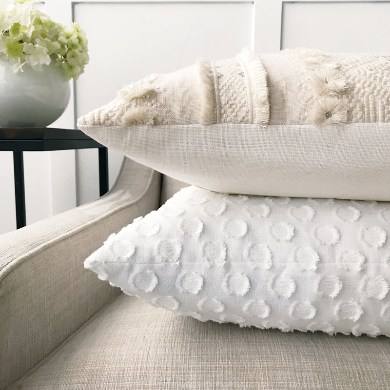 Lilla Polkadot Square Cotton Linen Pillow with Feather Insert