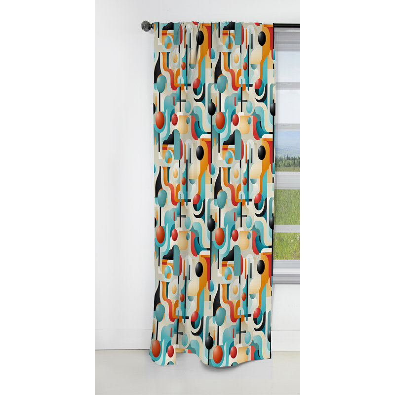 Rideau occultant à motif géométrique orange et turquoise rétro Revival I, L 52 po x L 108 po