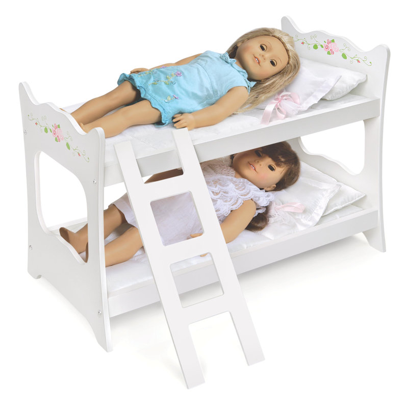 Doll Bunk Bed with Ladder and Bedding - White Rose