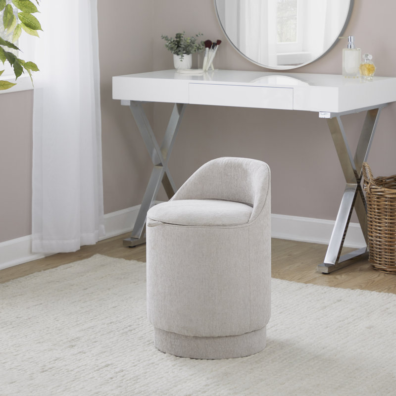  Callum 18" Upholstered Vanity Stool with Swivel, Gray