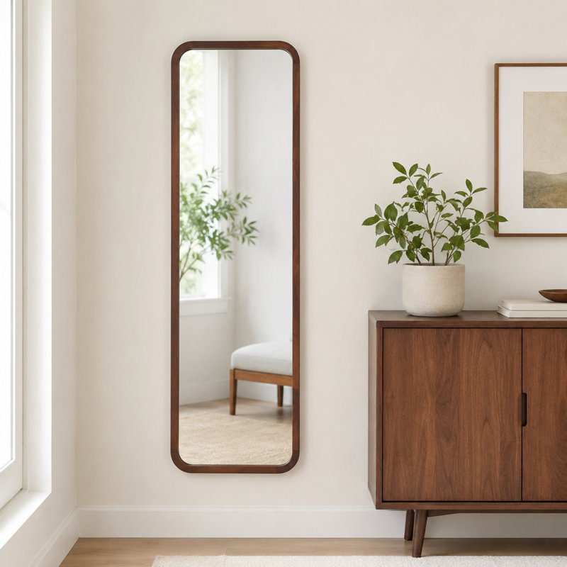 Miroir pleine grandeur en bois de hêtre massif autoportant fixé au mur pour le salon de la chambre à coucher