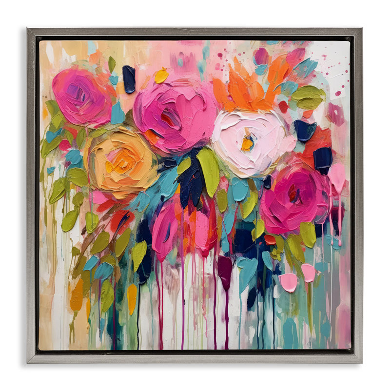 "Urban Paint Bouquet", art mural gris encadré par Irena Orlov , Cadre flottant gris lustré, H 25 po x l 25 po