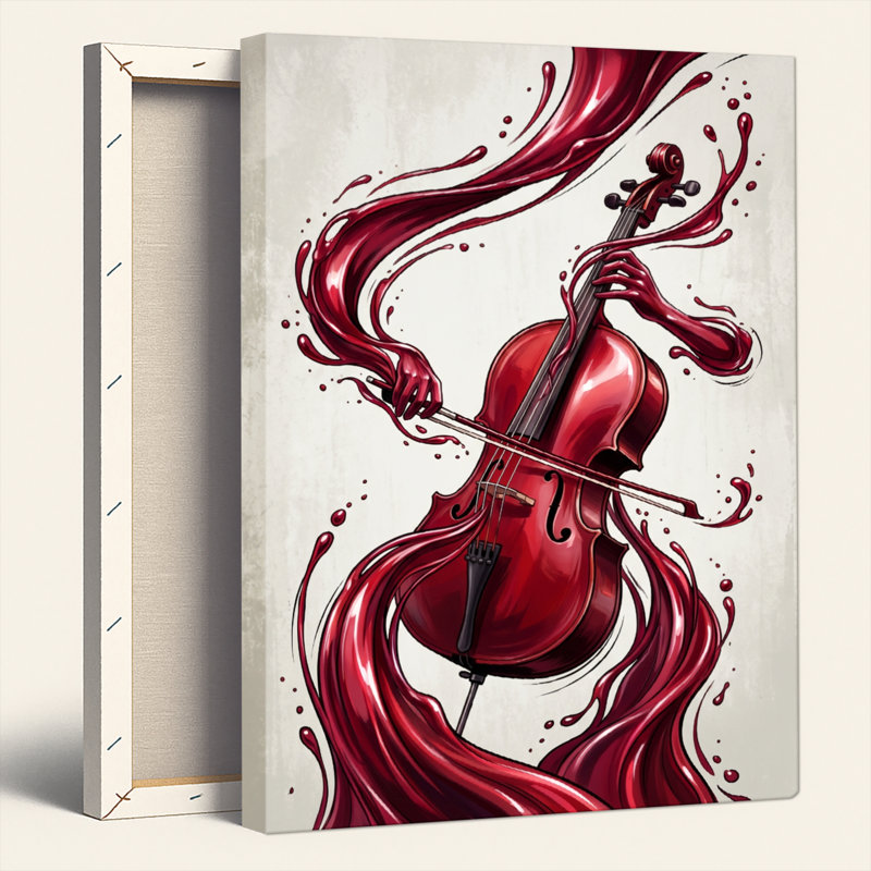 Ensemble de 1 tableau sur toile représentant un violon rouge, H 18 po x l 12 po, Toile tendue