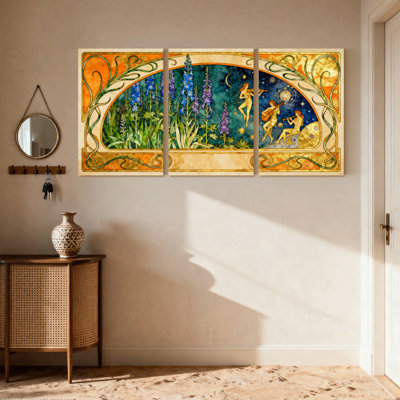 Fantasy & Sci-Fi Art Nouveau Floral Moonlight Mythical Figures Set of 3 Canvas Wall Art Prints
