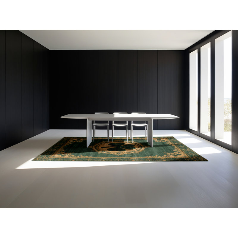 Tapis abstrait moderne et contemporain Ritner St Patties lavable à la machine - Reliure vert sauge, 5 x 7