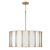 Luminaire suspendu 4 lumières l 24,5 "x H 11" en laiton mat avec abat-jour en tissu blanc avec diffuseur en acrylique givré