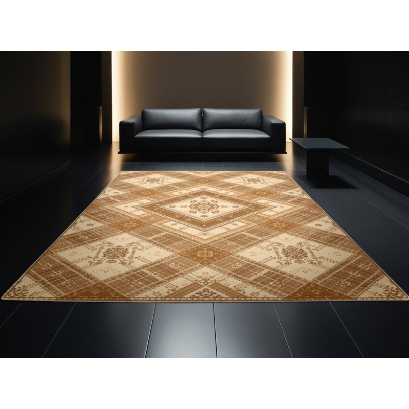 Tapis oriental traditionnel brun et beige lavable à la machine Pantelis, 6x9